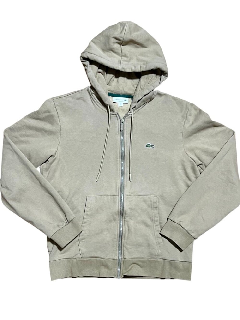 Lacoste Classic Fit Full Zip Crocodile Logo Beige Sweatshirt, Men's 5/Medium